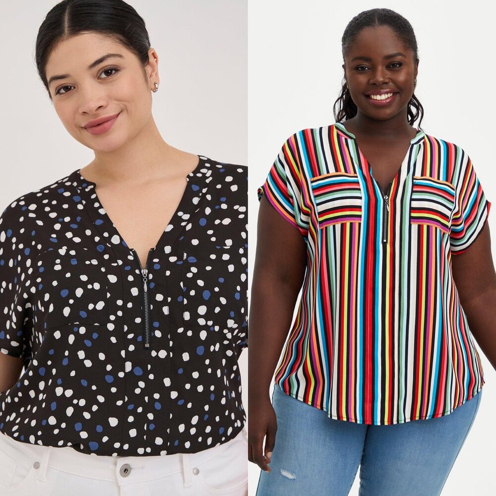 Two Torrid Georgette Zip Front Dolman Sleeve Tops